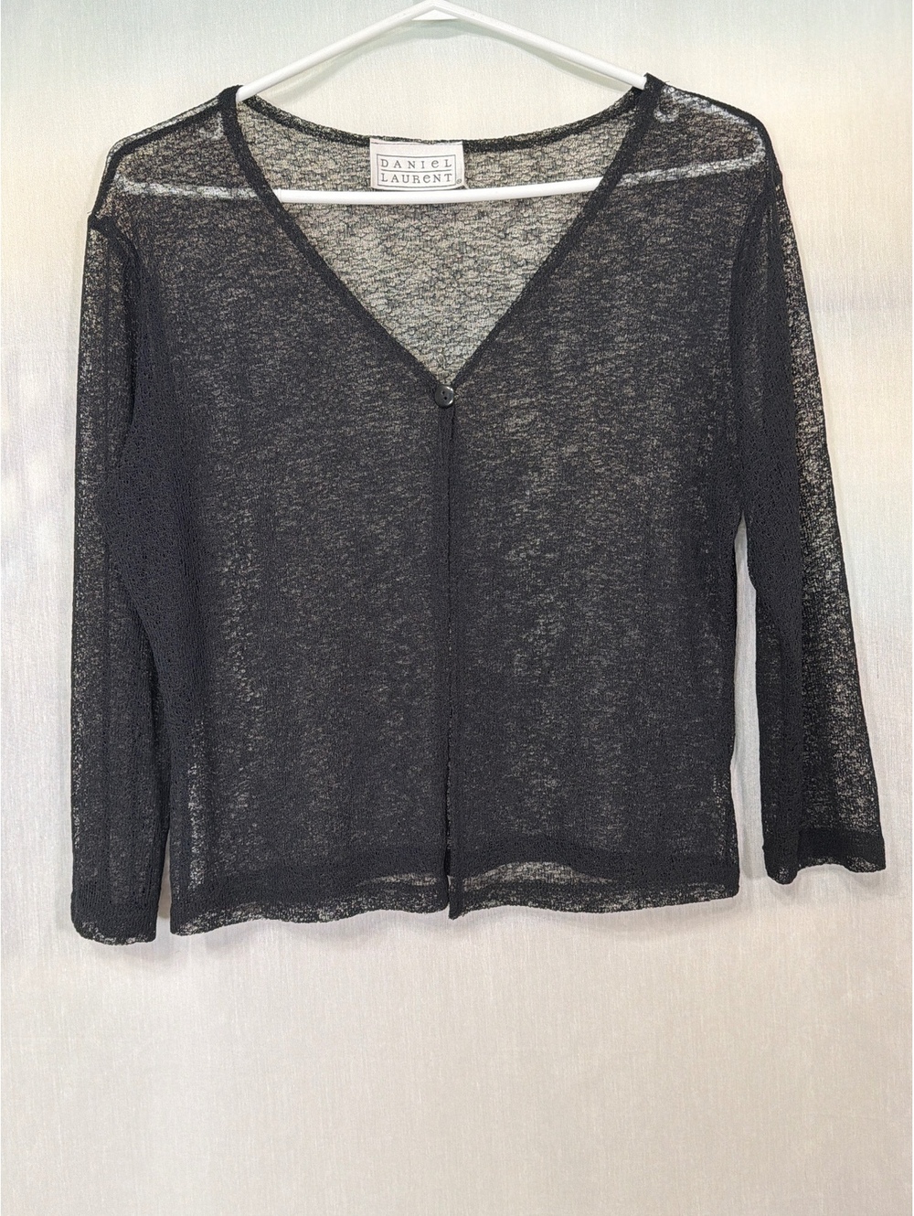 Daniel Laurent Sheer Black Open Knit Button Front Cardigan Women's Medium